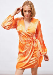 Gaiia Satin Printed Wrap Around Dress