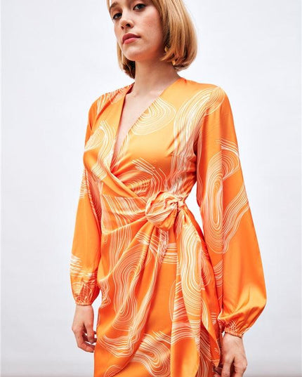 Satin Printed Wrap Around Dress