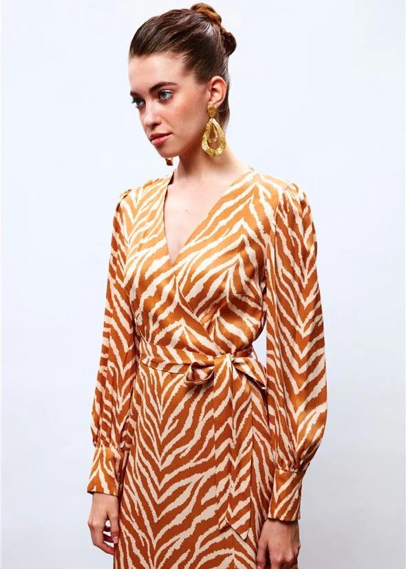Gaiia Zebra Print Satin Dress