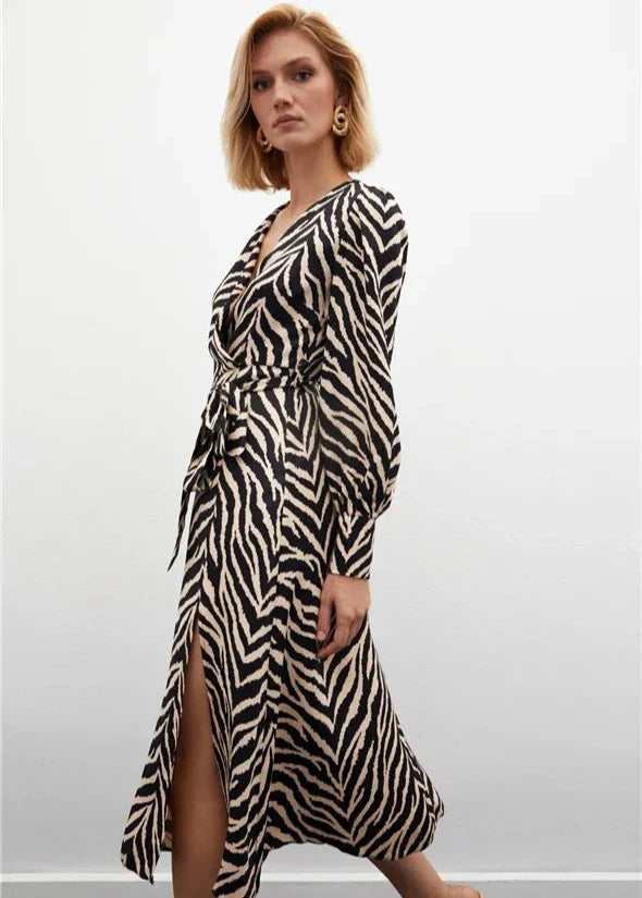 Gaiia Zebra Print Satin Dress