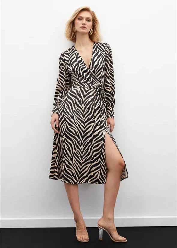 Zebra Print Satin Dress