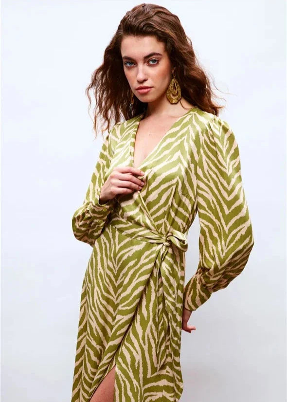 Gaiia Zebra Print Satin Dress