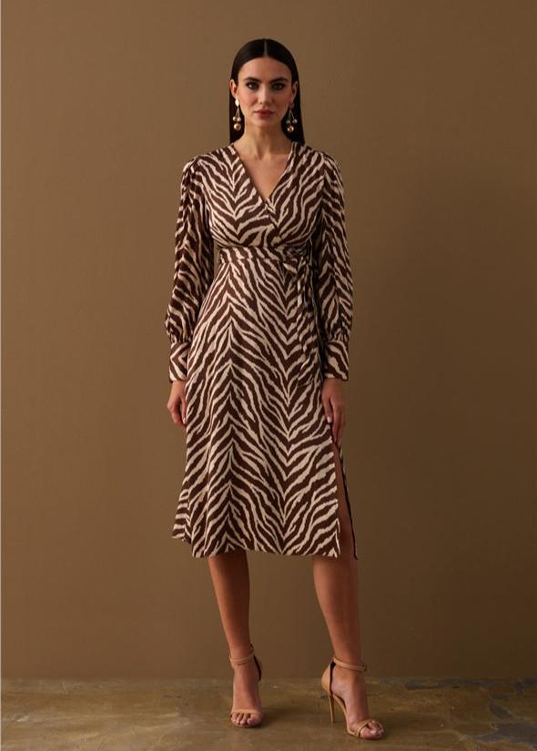 Gaiia Zebra Print Satin Dress