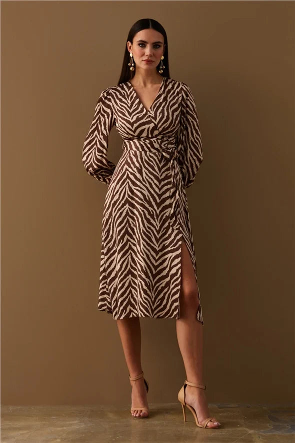 Gaiia Zebra Print Satin Dress