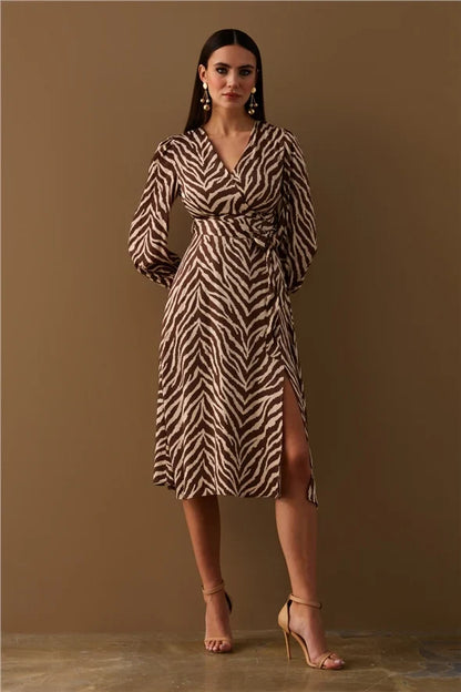 Gaiia Zebra Print Satin Dress