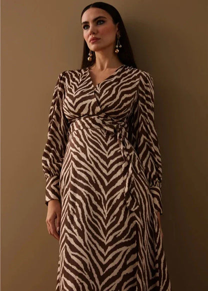 Gaiia Zebra Print Satin Dress