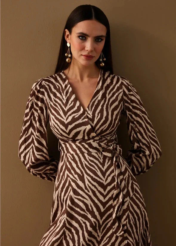 Gaiia Zebra Print Satin Dress