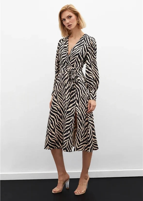 Zebra Print Satin Dress