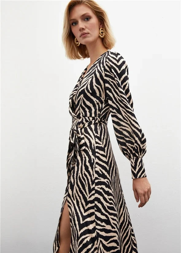 Zebra Print Satin Dress