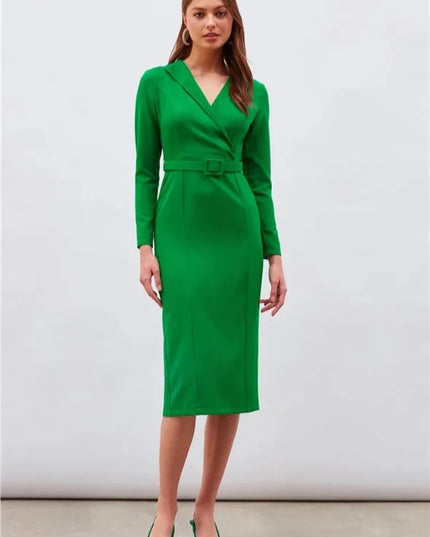 Green Solid Color Midi Dress