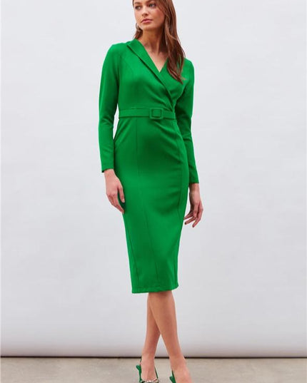 Green Solid Color Midi Dress