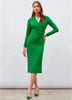 Green Solid Color Midi Dress