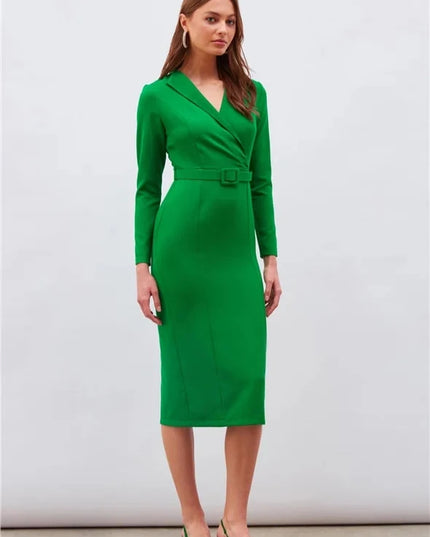 Green Solid Color Midi Dress