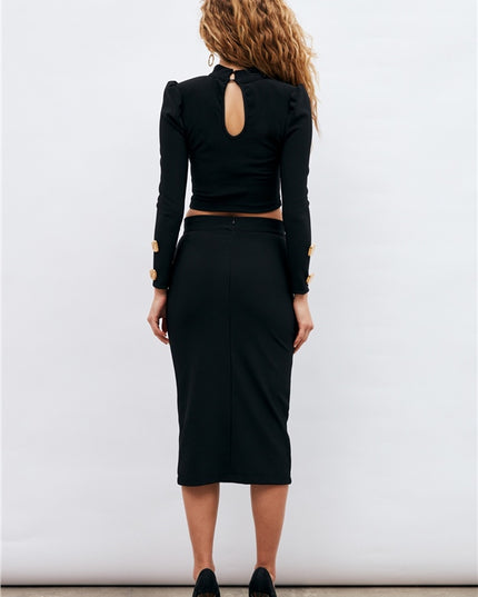 Black High Neck Top & Skirt Set