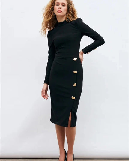 Black High Neck Top & Skirt Set