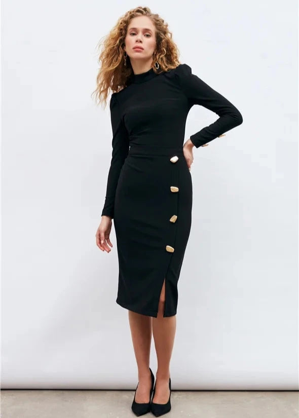 Black High Neck Top & Skirt Set