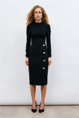 Gaiia Black High Neck Top & Skirt Set - Black