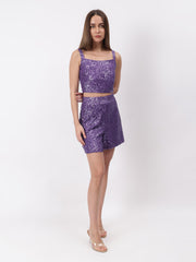 Gaiia Blingy Sequin Top And Shorts Set - Purple
