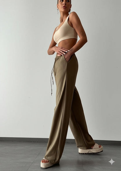 Gaiia Women Elasticated Wide Leg Pants