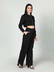 Gaiia Cropped Zipper Jacket With Cargo Pants