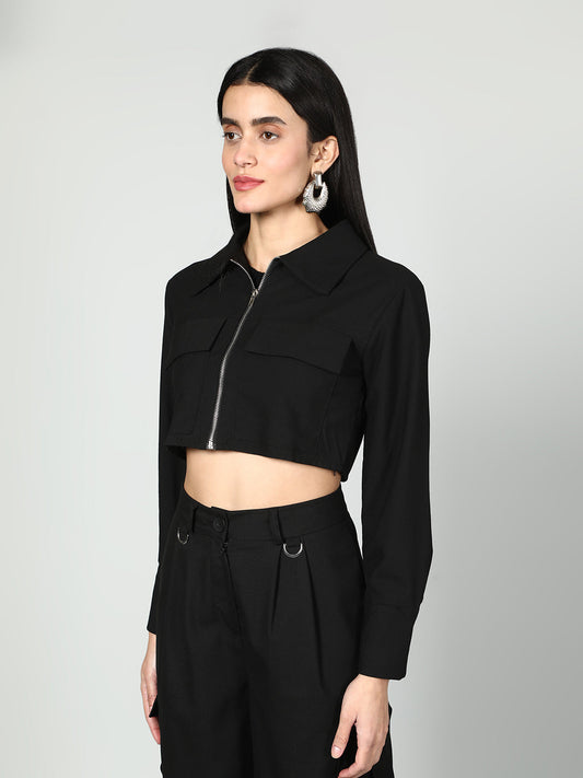 Gaiia Cropped Zipper Jacket With Cargo Pants