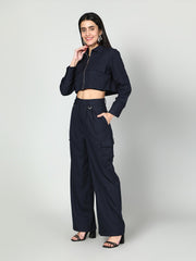 Gaiia Cropped Zipper Jacket With Cargo Pants