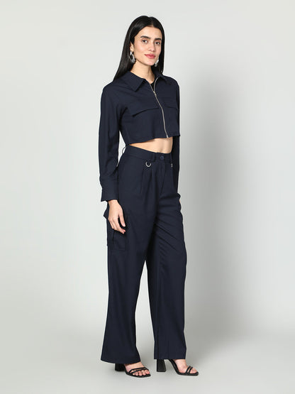 Gaiia Cropped Zipper Jacket With Cargo Pants