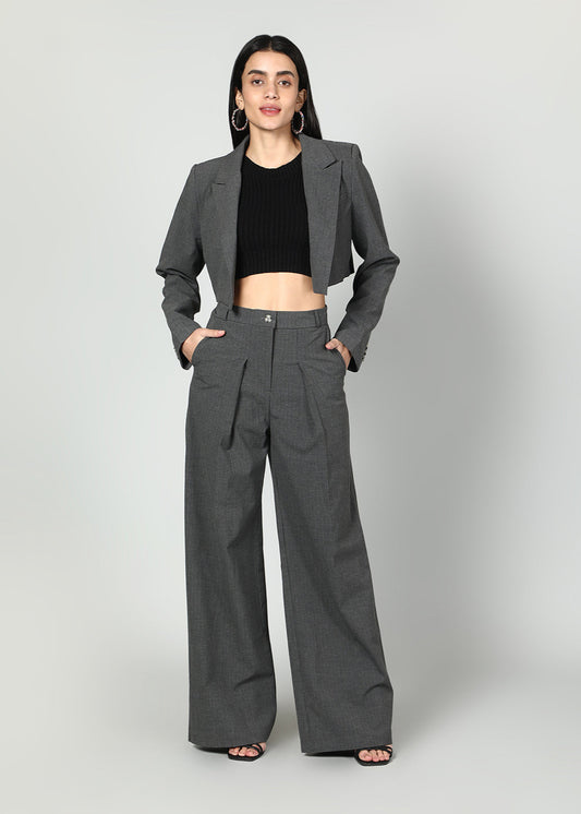 Cropped Blazer And Wide Leg Trousers Set