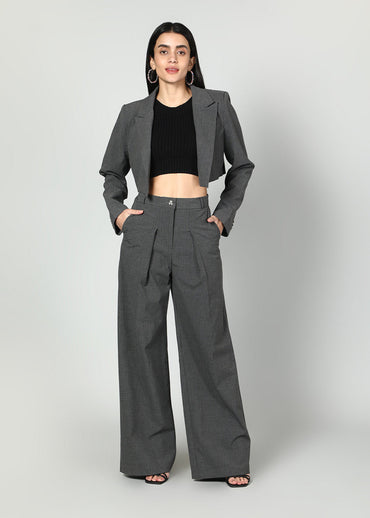 Gaiia Cropped Blazer And Wide Leg Trousers Set