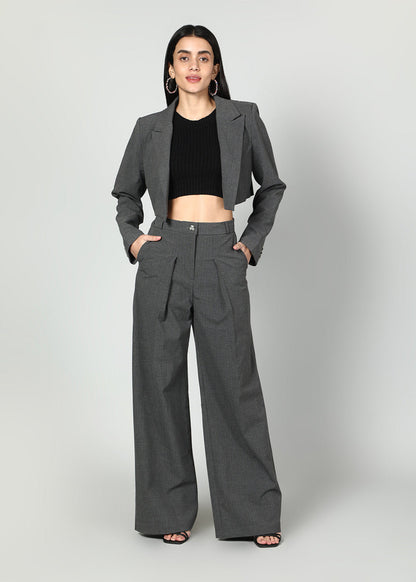 Gaiia Cropped Blazer And Wide Leg Trousers Set