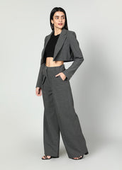 Cropped Blazer And Wide Leg Trousers Set