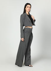 Cropped Blazer And Wide Leg Trousers Set