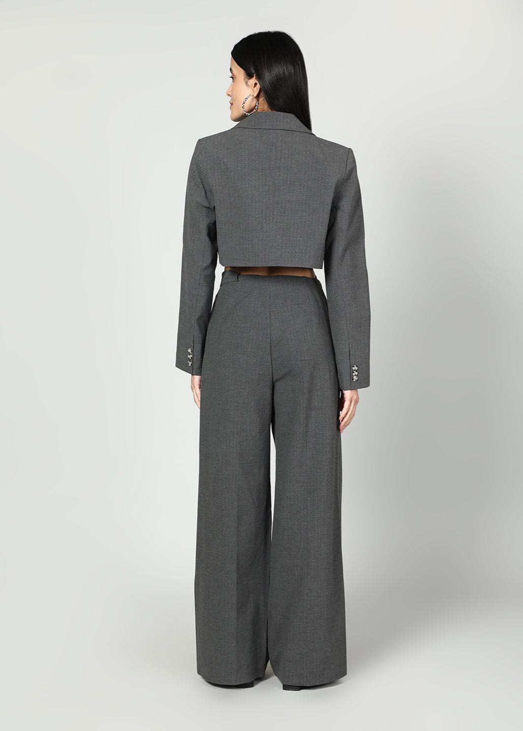 Gaiia Cropped Blazer And Wide Leg Trousers Set