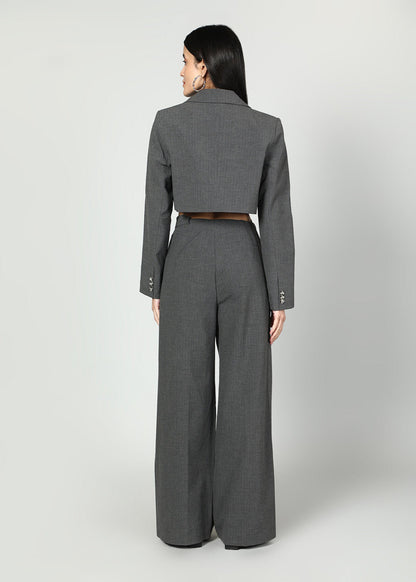 Gaiia Cropped Blazer And Wide Leg Trousers Set