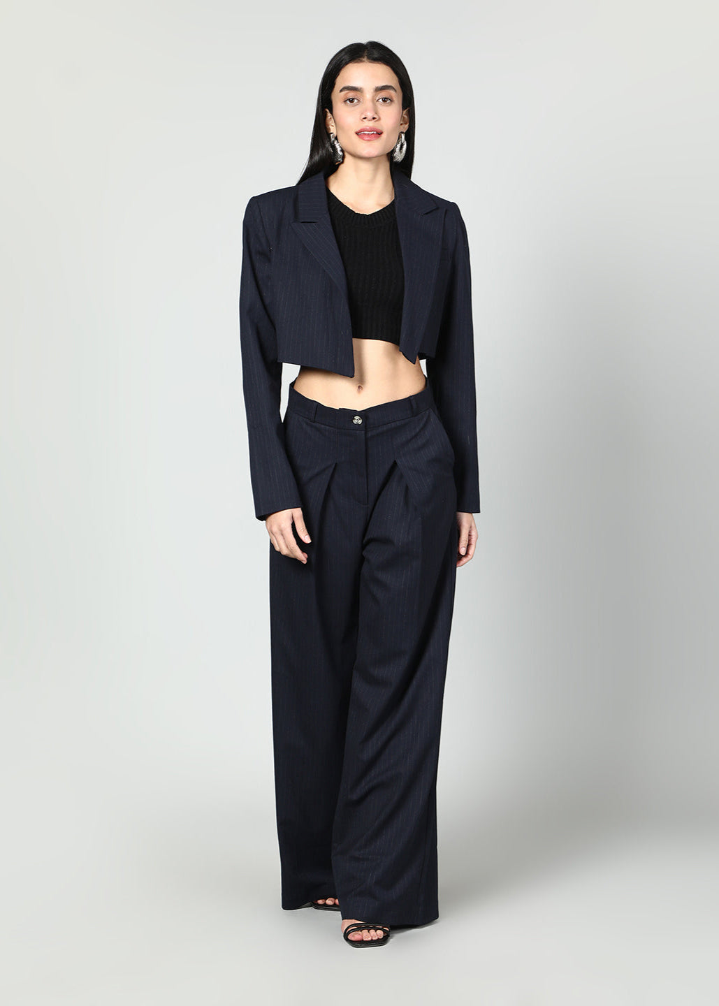 Gaiia Cropped Blazer And Wide Leg Trousers Set