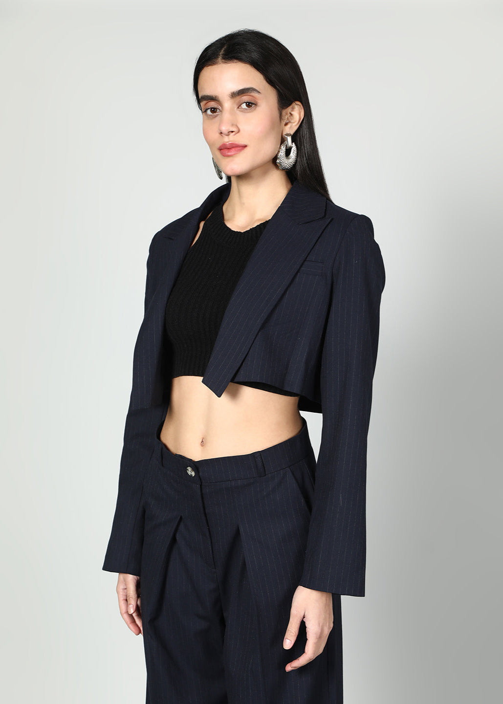 Gaiia Cropped Blazer And Wide Leg Trousers Set