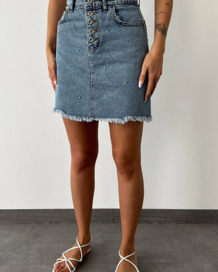 Denim Studded Mini Skirt