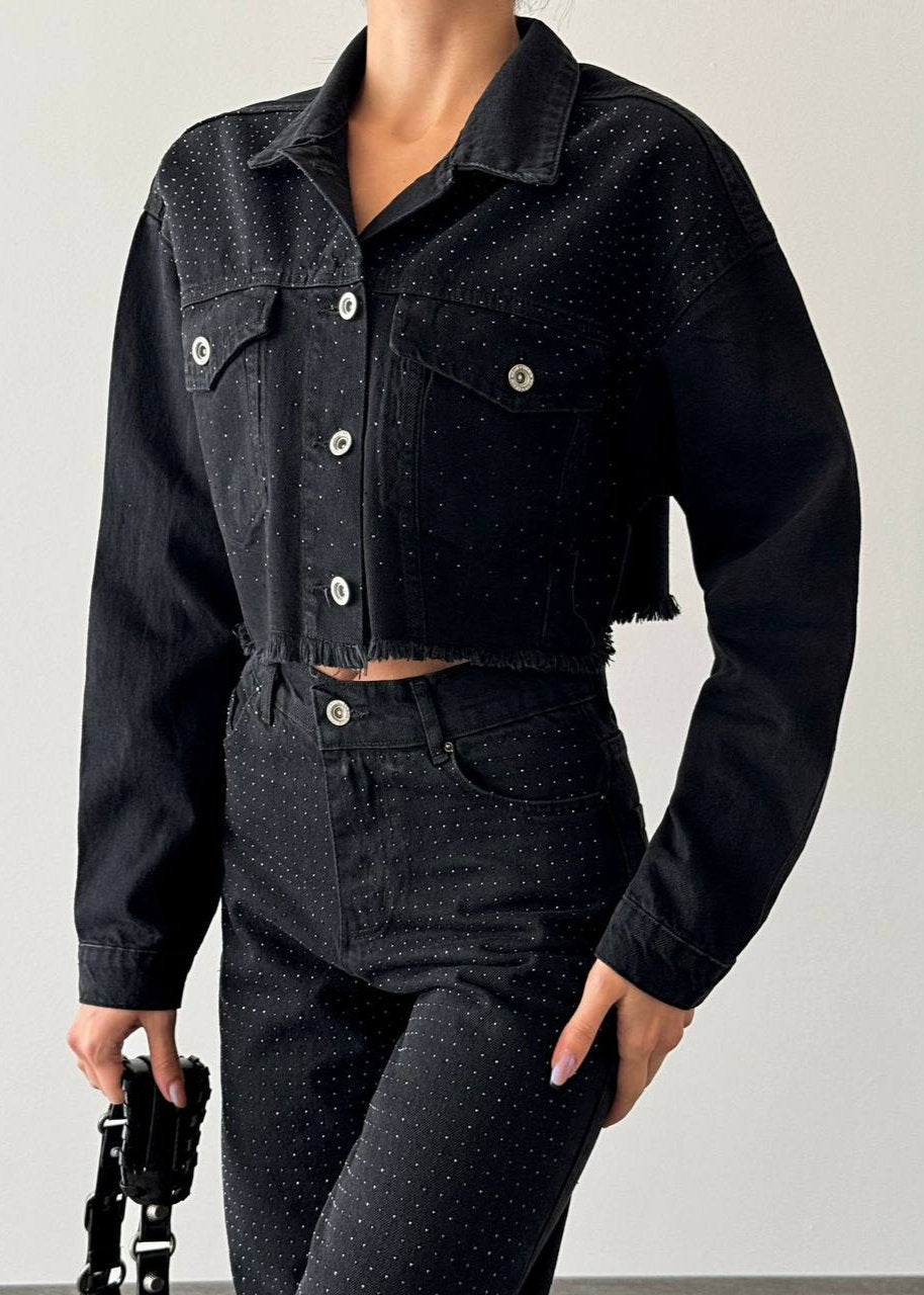 Gaiia Studded Denim Crop Jacket - Black