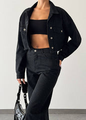 Gaiia Studded Denim Crop Jacket - Black