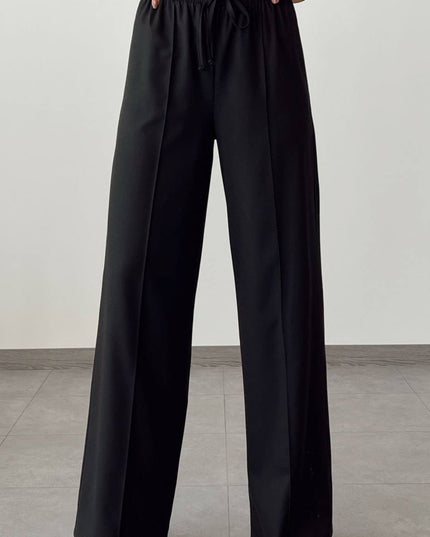 Elasticated Wide Leg Pants With Crease