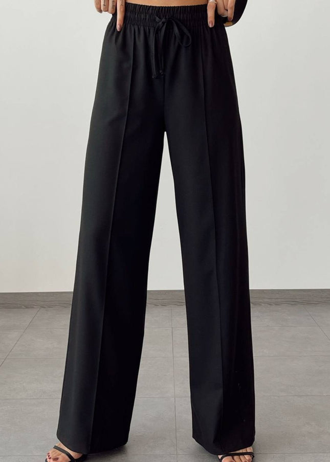 Elasticated Wide Leg Pants With Crease