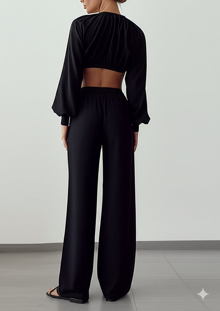 Gaiia Elasticated Wide Leg Pants With Crease