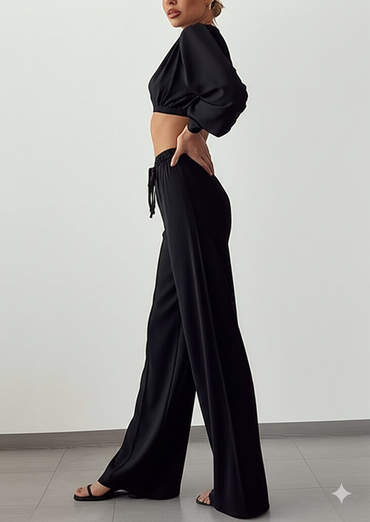 Gaiia Elasticated Wide Leg Pants With Crease