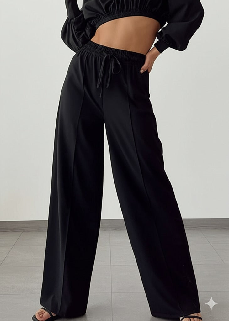 Gaiia Elasticated Wide Leg Pants With Crease