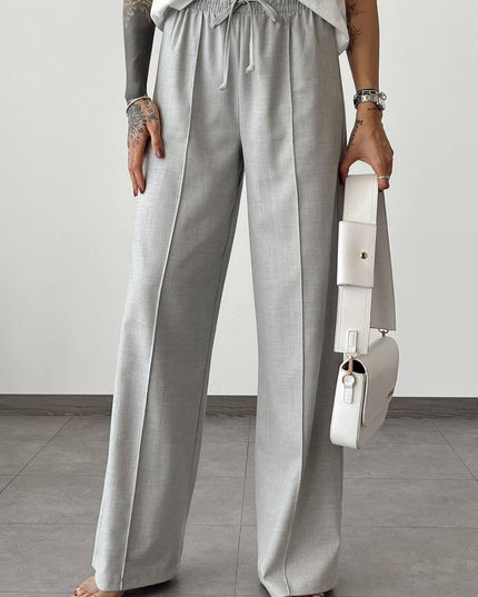 Elasticated Wide Leg Pants With Crease