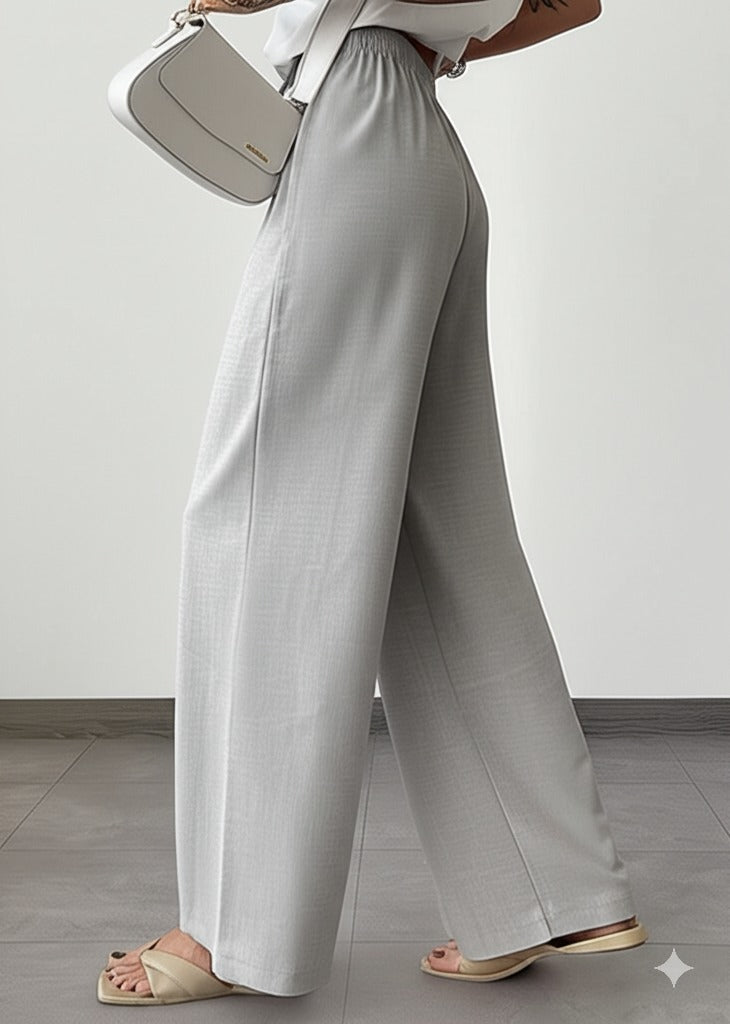 Gaiia Elasticated Wide Leg Pants With Crease