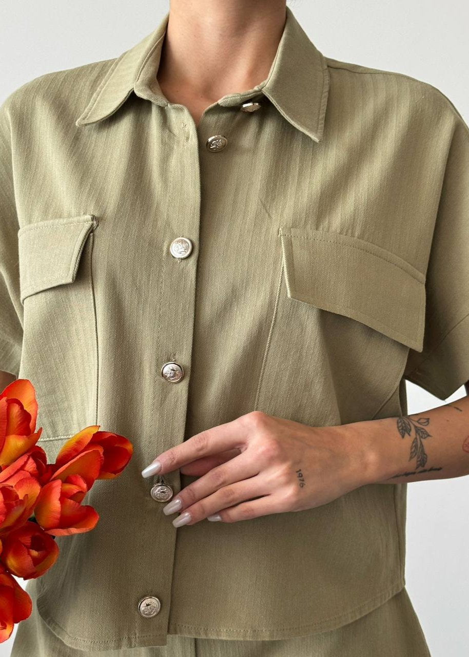 Gaiia Half Sleeves Two Pocket Shirt With Shorts - Beige