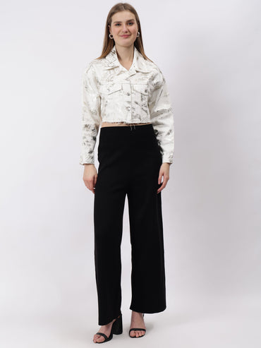 Gaiia Foil Abstract Print Denim Jacket - White