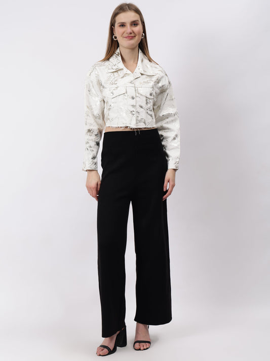 Gaiia Foil Abstract Print Denim Jacket - White