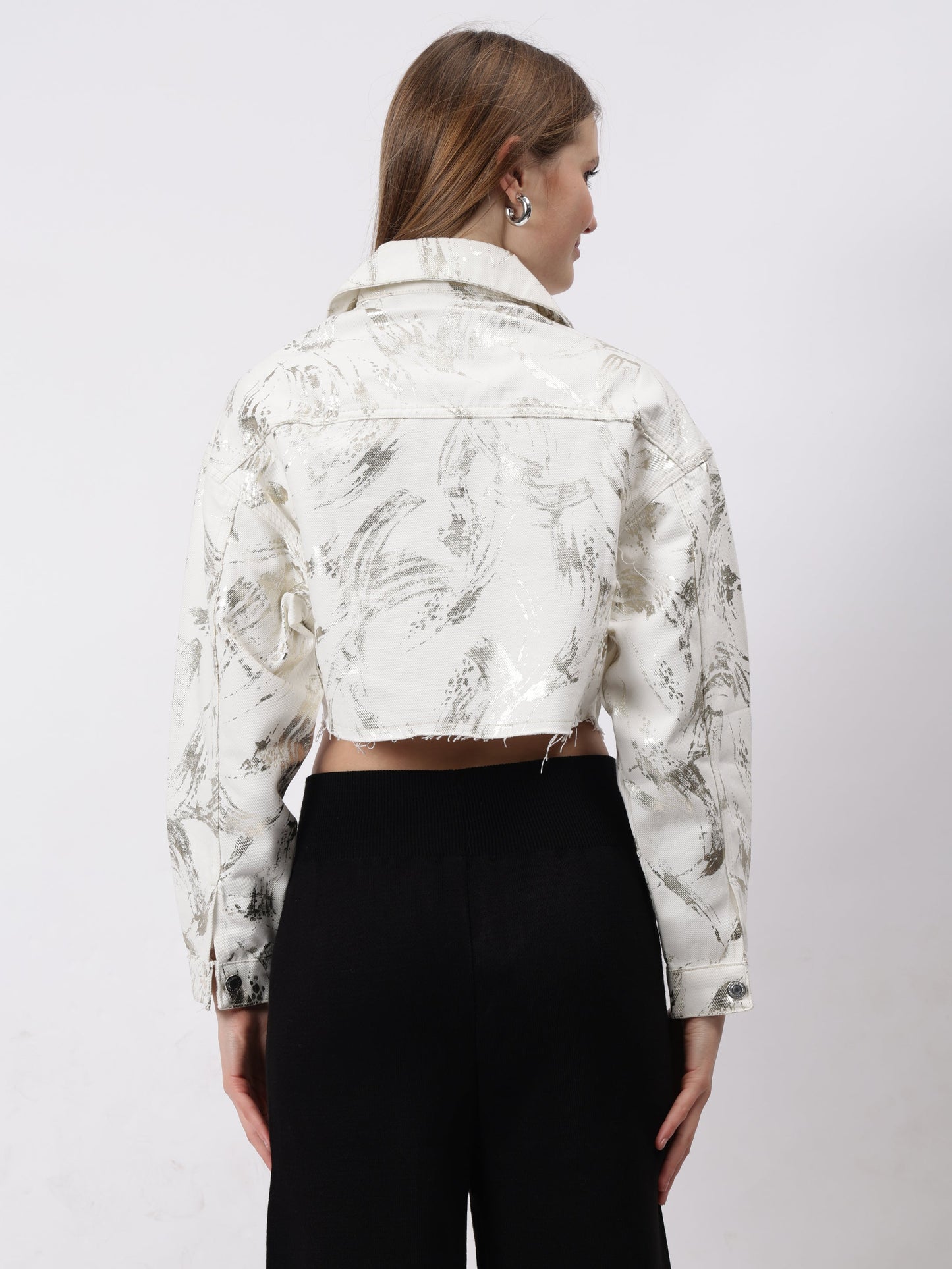 Gaiia Foil Abstract Print Denim Jacket - White